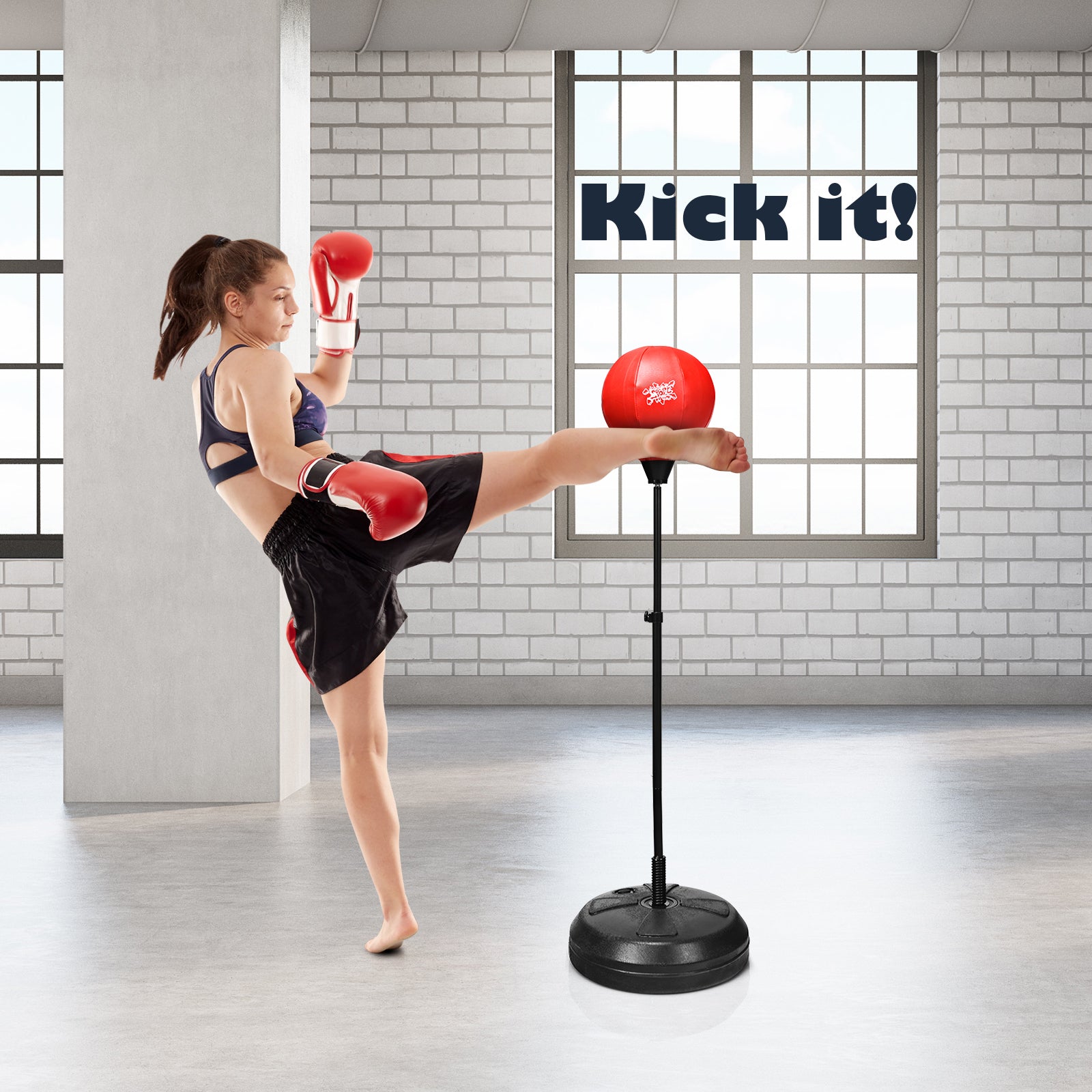 122cm Height Adjustable Speed Ball Reflex Bag Kit with Stand and Gloves-Black